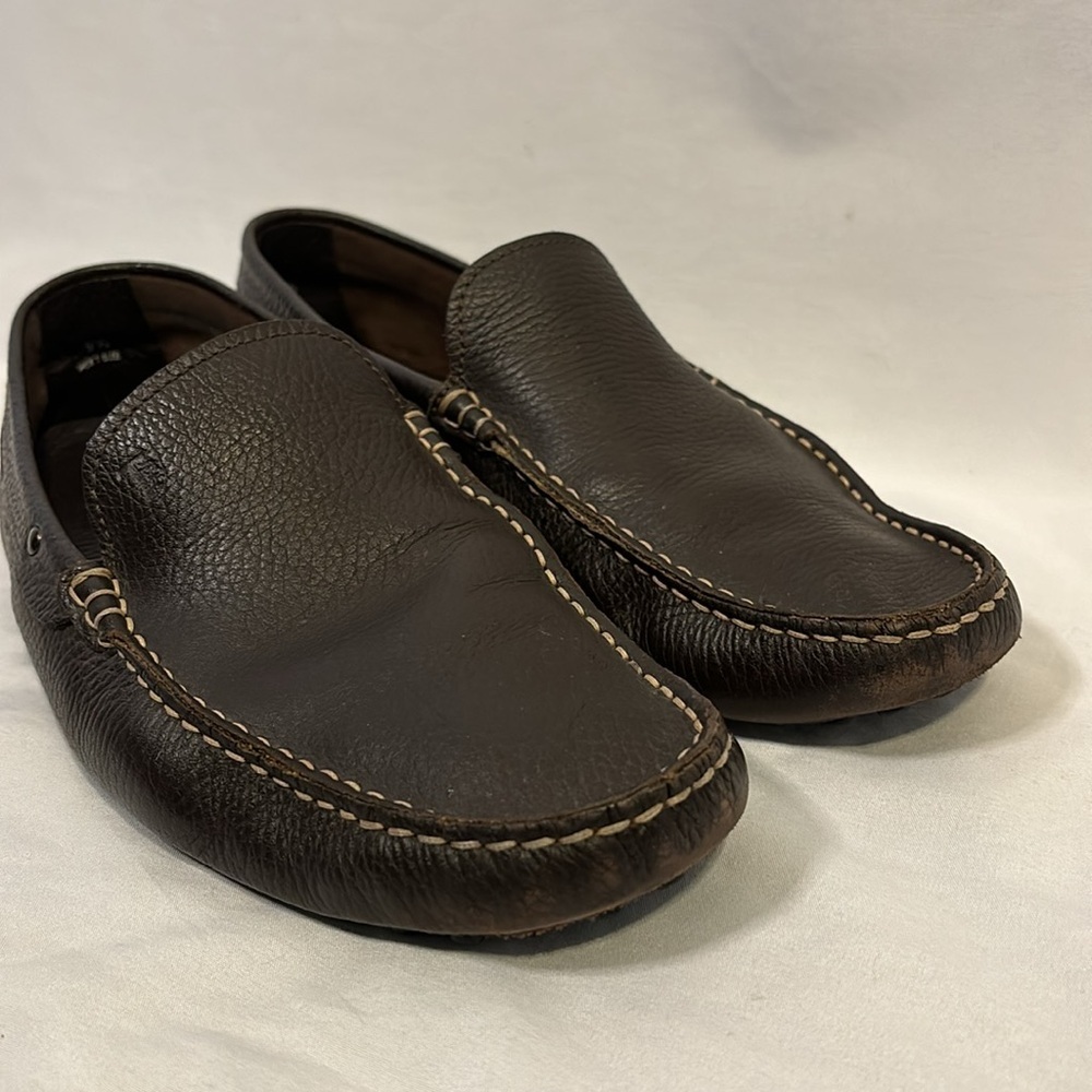 Tod's Brown Loafers Driving Moc Shoes Men Size 9.5 pebbled leather - Picture 4 of 10